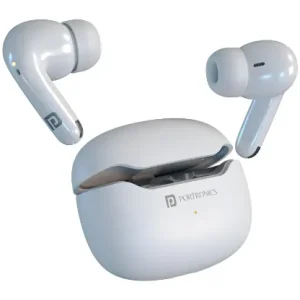 Portronics Harmonics Twins 33 ANC Truly Wireless Bluetooth in Ear Earbuds with Quad Mic ENC, Upto 50 Hours Playtime, Bluetooth 5.3V, Type C Fast Charging, Ear Buds Wireless Earphone with Mic(White)