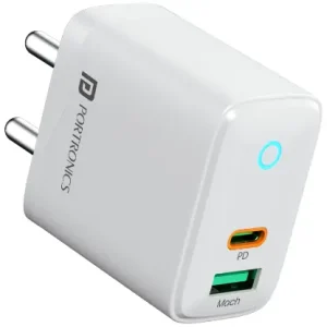 Portronics 35W Adapto 35B Dual Port Fast Charging Adaptor with Type C PD Port & USB-A Port