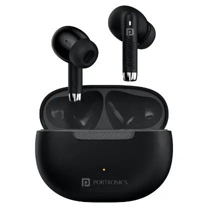 Portronics Harmonics Twins 32 in-Ear TWS Smart Earbuds with HD Mic, Upto 30 Hours Playtime, Touch Control, Low Latency, Bluetooth Version 5.4, IPX5 Water Resistant, Type C Fast Charging(Black)