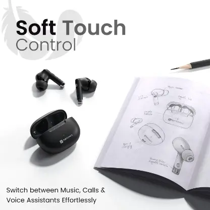 Portronics Harmonics Twins 32 in-Ear TWS Smart Earbuds with HD Mic, Upto 30 Hours Playtime, Touch Control, Low Latency, Bluetooth Version 5.4, IPX5 Water Resistant, Type C Fast Charging(Black) - Image 3