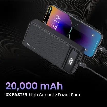 Portronics Luxcell B 20K Advanced 20000 mAh Power Bank with 22.5W Max Output, LED Battery Display, 22.5w Mach USB-A, 20w Type C PD Output, Type C Input, Wake Up Button, Black - Image 3