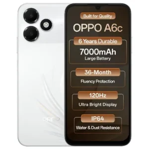 Oppo A6c 4G (Feather White, 4GB RAM, 128GB Storage)