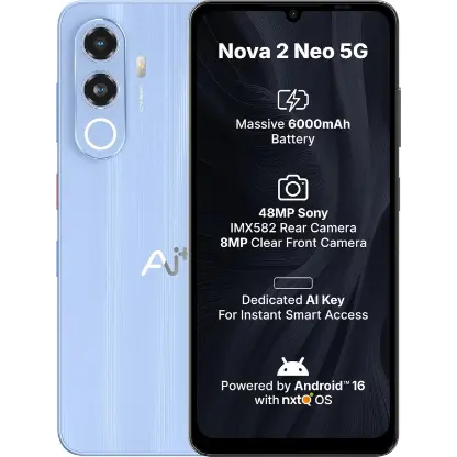AI+ Nova 2 Neo 5G Smartphone, 128 GB, Android 16, 4 GB RAM, Mediatek Dimensity 6300, 2.4 GHz, 6.745 Inch HD+ Display (Blue)