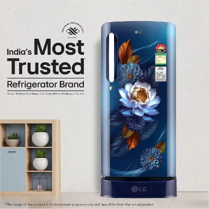 LG 185 L, 5 Star, Smart Inverter, Direct Cool Single Door Refrigerator (GLD1956ZABW, Blue Waterlilly, Base stand with Drawer)